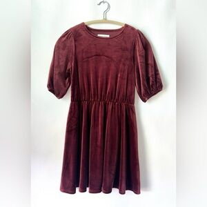 Girl’s Melrose and Market Velvet Puff-Sleeve Dress in Burgundy 10-12
